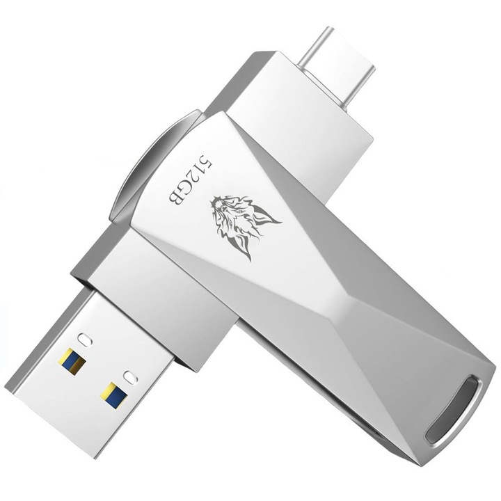 512GB USB C pendrive, USB 3.0 Type C + USB A pendrive, hordozható Type-C 2-in-1 USB-C pendrive okostelefonhoz, táblagéphez, Mac számítógéphez