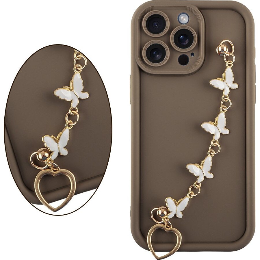 Husa telefon Rhode, set cu ruj, silicon, maro, pentru iPhone 14