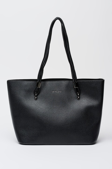 Pierre Cardin, Geanta shopper din piele ecologica cu imprimeu logo discret, Negru