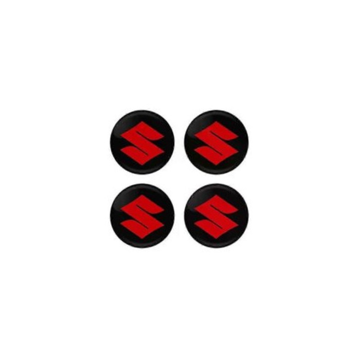 Set 4 autocolante logo capac roata 56mm pentru Suzuki, rosu