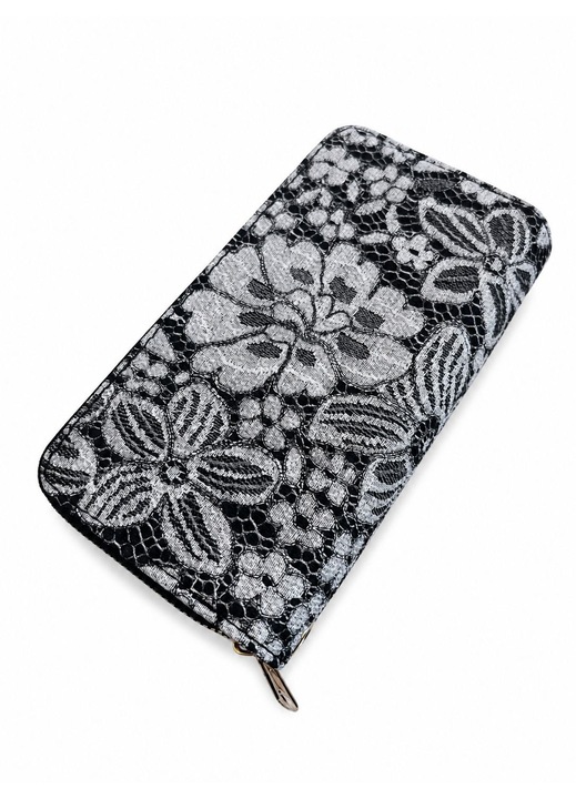 Portofel elegant cu model floral, material PU, cu 2 compartimente cu fermoar, 20 cm x 10 cm x 5 cm