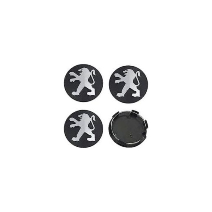 Peugeot kerékközép kupak, 60 mm, 4 darabos szett, fekete