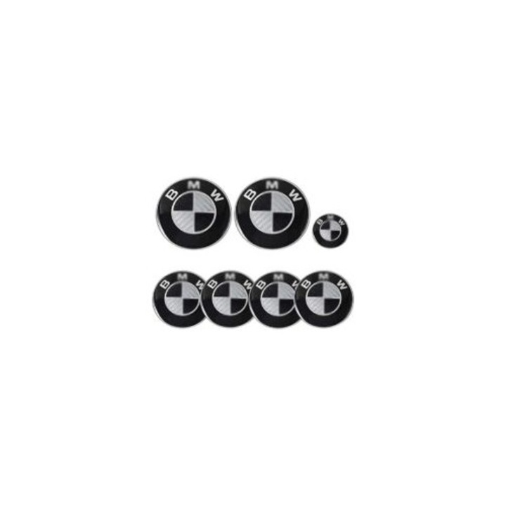 Set 7 embleme auto pentru capota si portbagaj, emblema BMW, emblema volan, 68 mm
