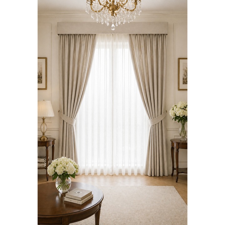 Set doua draperii blackout, culoare pearl grej, colectia "Linen Style" by Liz Line, cu rejansa tip creion de 10 cm si bride de prindere, 2x200x245cm - SD0942