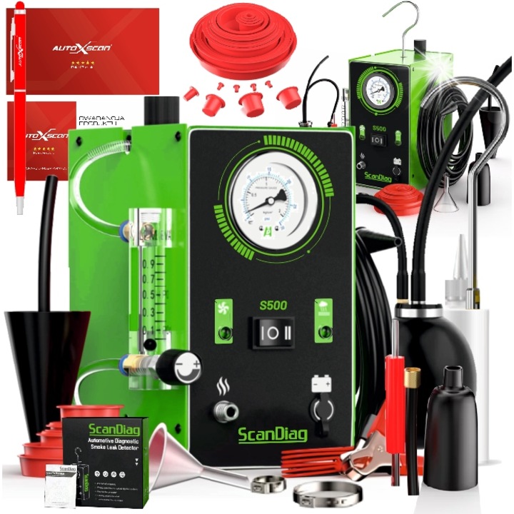 Генератор за дим ScanDiag S500, тестер за херметичност, 0.8-14.5psi, 12V, размери 13x8.5x18.5cm, пълен комплект