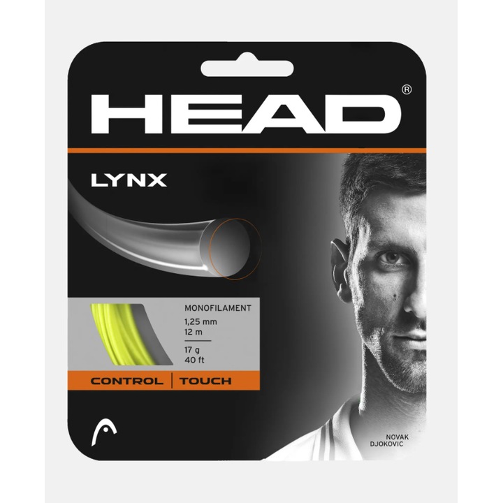 Snur tenis, HEAD, Galben, 1.20mm/12m, Lynx Monofilament Co-Poliester Control+Spin