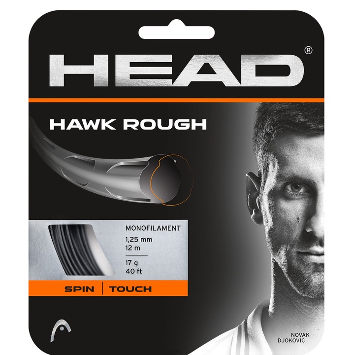 Snur tenis, HEAD, Antracit, 1.25mm/12m, Hawk Rough Monofilament texturat Crystal Core Spin maxim