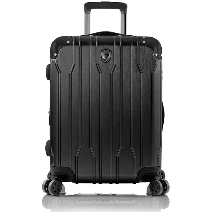 Troler Mic de Cabina, Heys Xtrak, 55x38x23 cm, 3.1 kg, Extensibil 20%, Policarbonat compozit usor, Cifru Incastrat, 4 Roti Duble 360° Spinner, Negru