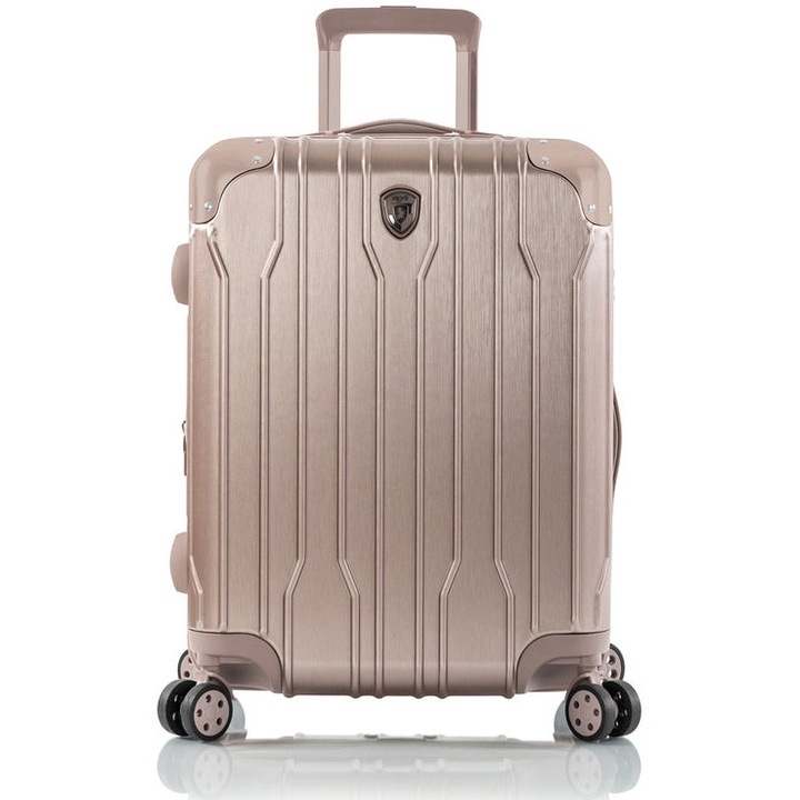Troler Mic de Cabina, Heys Xtrak, 55x38x23 cm, 3.1 kg, Extensibil 20%, Policarbonat compozit usor, Cifru Incastrat, 4 Roti Duble 360° Spinner, Bej Atmosfera