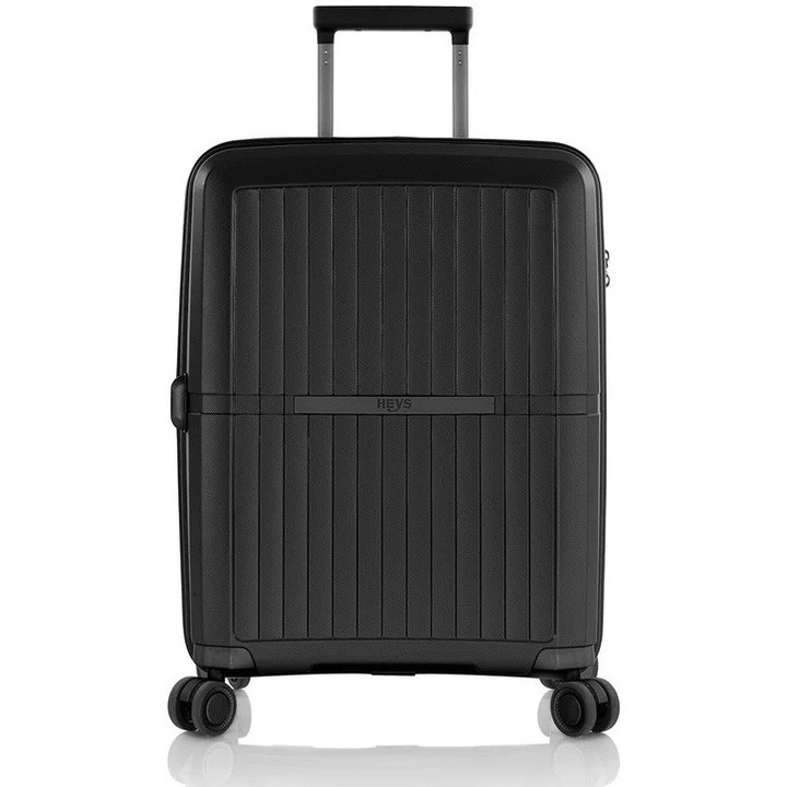 Troler Mic de Cabina, Heys Airlite, 53x36.8x22 cm, 2.7 kg, Extensibil 20%, Polipropilena/Duraflex usor, Cifru Incastrat, 4 Roti Duble 360° Spinner, Negru