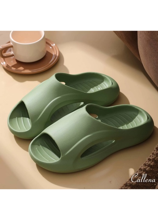 Papuci de casa, plaja, unisex, ergonomici, talpa antiderapanta groasa si lata, Verde, 37-38