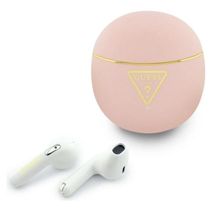Guess gold line triangle bluetooth fülhallgató sztereo, v6.0, tws, mikrofon, ipx5 vízálló + töltőtok, rózsaszín