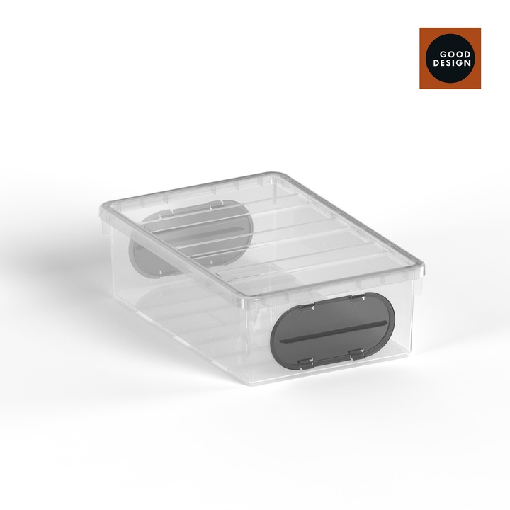 Cutie depozitare P Box 33 litri AETA cu capac si acces lateral gri transparent