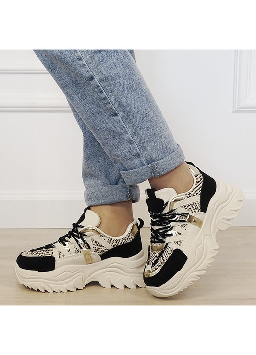 Bézs/fekete vastag talpú sneaker B-DKB9201 M4 12521, Fekete