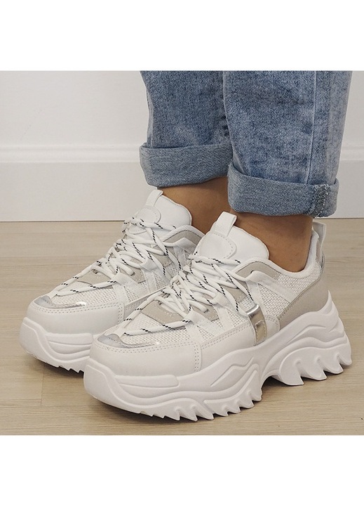 Sneakers albi cu talpa groasa DKB9201 M4 19949, Alb