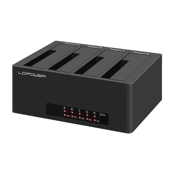 LC-Power LC-DOCK-U3-4B-V2 докинг станция за твърд диск, 4 слота, USB 3.2, функция за клониране, черна - LC-DOCK-U3-4B-V2