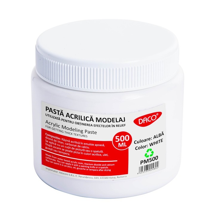 Pasta acrilica modelaj, alba, 500 ml, pentru efecte 3D si texturi in relief DACO sku11