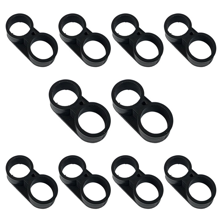 Set 10 x Colier din plastic dublu pentru teava picurare, negru, NR-7458, 16 mm
