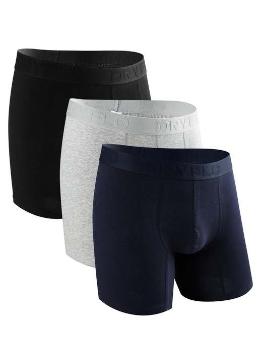 Férfi Boxeralsó, DRYFLO, 3 darabos szett, Egyszínű, mintázat nélküli, Többszínű, 3XL