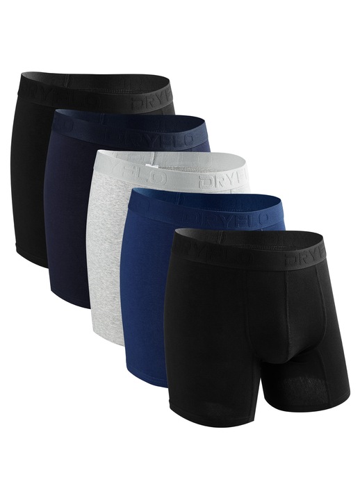 Férfi Boxeralsó, DRYFLO, 5 darabos szett, 2 Fekete, 1 Sötétkék, 1 Szürke, 1 Sötétkék, 3XL