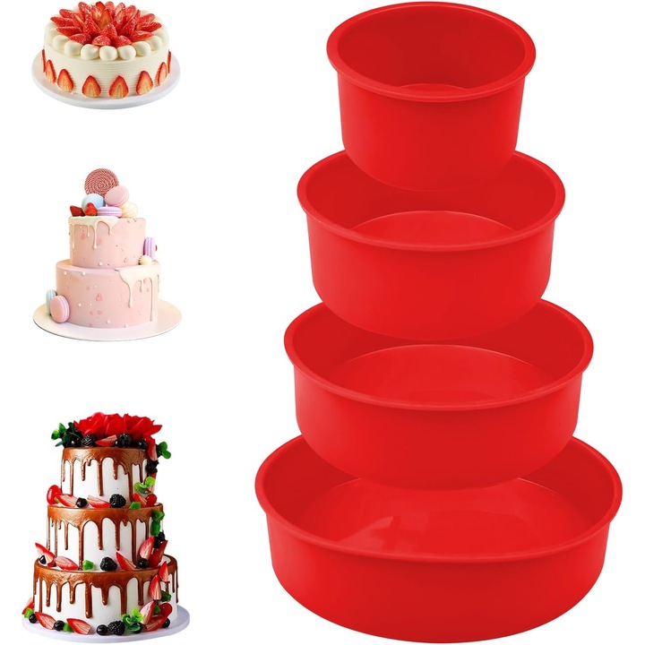 Kerek szilikon tortaforma készlet, 4 darabos, tapadásmentes, többszínű, változatos méretek