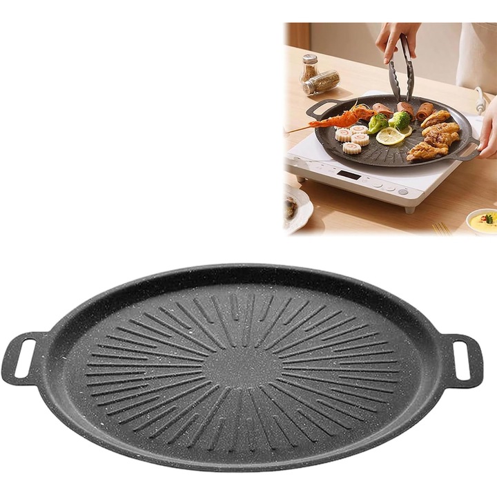 Öntöttvas kerek főzőlap, 36cm, fogantyúval, tűzhelyhez és grillhez