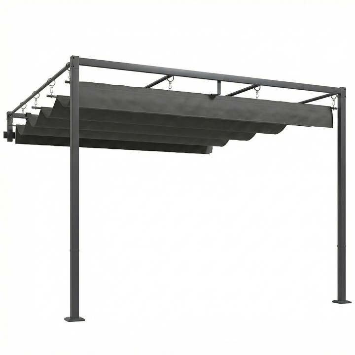 Pergola, Outsunny, Otel, Poliester, 298cm x 297cm x 221cm, Gri Inchis