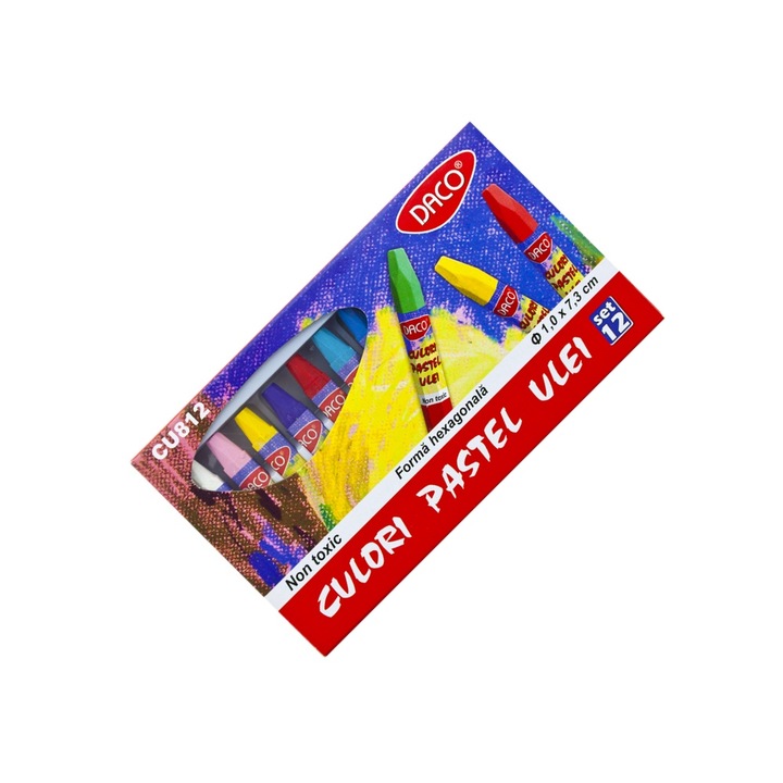 Set Culori Pastel Ulei, 12 Culori Vibrante pentru Desen si Arta DACO sku11