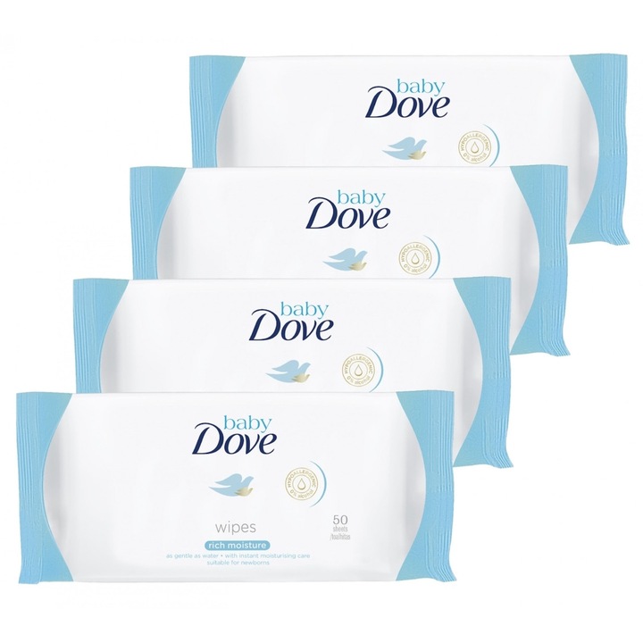Set de 4 x Servetele umede Baby Dove Sensitive, 50 buc