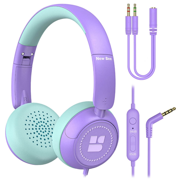 Căști de protecție auditivă pentru copii New Bee KH18-PU + microfon – Mov