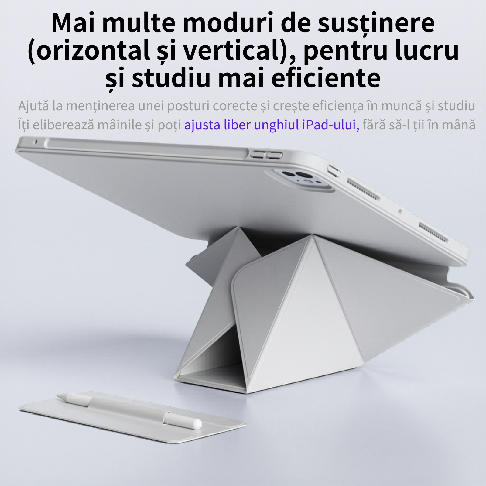 Husa de protectie Gelle pentru iPad 11 (A16) "11" 2025, iPad 10th Generation, 10.9 inch (2022), cu suport pentru stilou, husa inteligenta cu suport pliabil in 3 moduri, magnetica, ultra-subtire din piele, functie auto-wake, gri