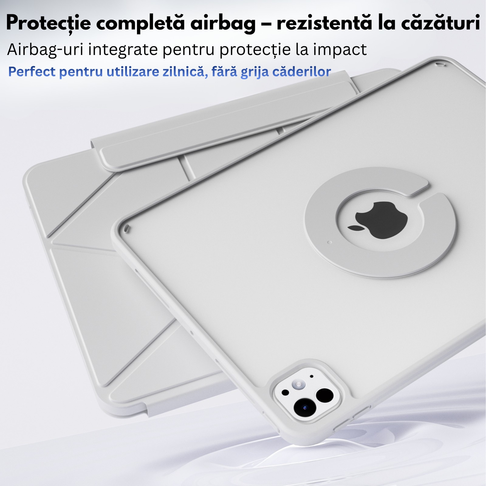 Husa de protectie Gelle pentru iPad 11 (A16) "11" 2025, iPad 10th Generation, 10.9 inch (2022), cu suport pentru stilou, husa inteligenta cu suport pliabil in 3 moduri, magnetica, ultra-subtire din piele, functie auto-wake, gri
