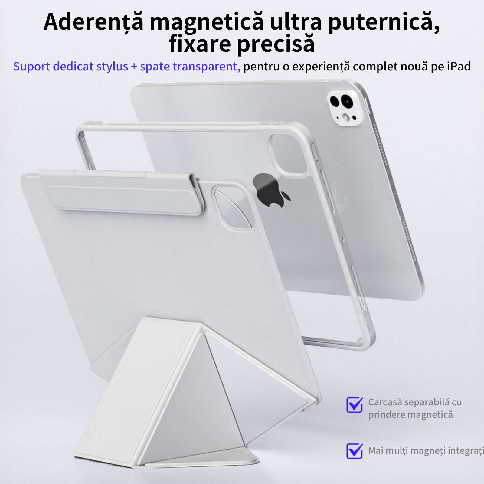 Husa de protectie Gelle pentru iPad 11 (A16) "11" 2025, iPad 10th Generation, 10.9 inch (2022), cu suport pentru stilou, husa inteligenta cu suport pliabil in 3 moduri, magnetica, ultra-subtire din piele, functie auto-wake, gri