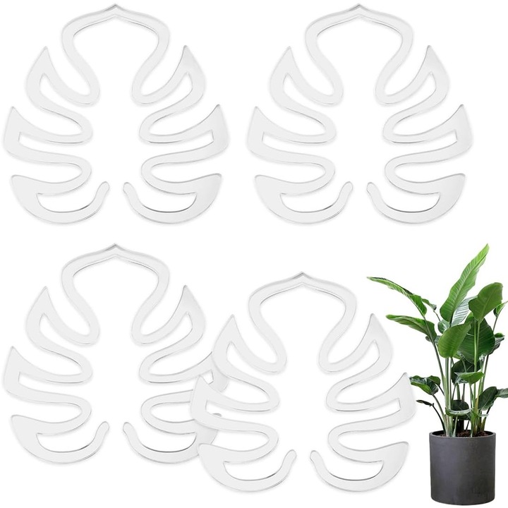 Set de 4 suporturi pentru plante cataratoare Monstera, suporturi pentru plante monstera cu un design unic in forma de frunza pentru plante de interior, suport decorativ