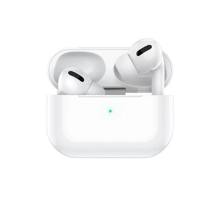 Casti wireless Air Pro 3 Macvi®, compatibile Android/iPhone, HD audio/ voce, dual HD true stereo, performanta, confort, cutie de incarcare portabila, autonomie 24 h, control tactil inteligent, Alb
