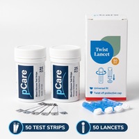 Bandelete Glicemie pCare Model SA-102, 50 Bandelete Test Glicemie si 50 Lancete Sterile, Set Rezerva pentru Glucometru pCare A608, 2 Flacoane x 25 Bucati,, Fara Codare, 0,7 µL, Benzi Testare Glucoza din Sange pentru Diabet