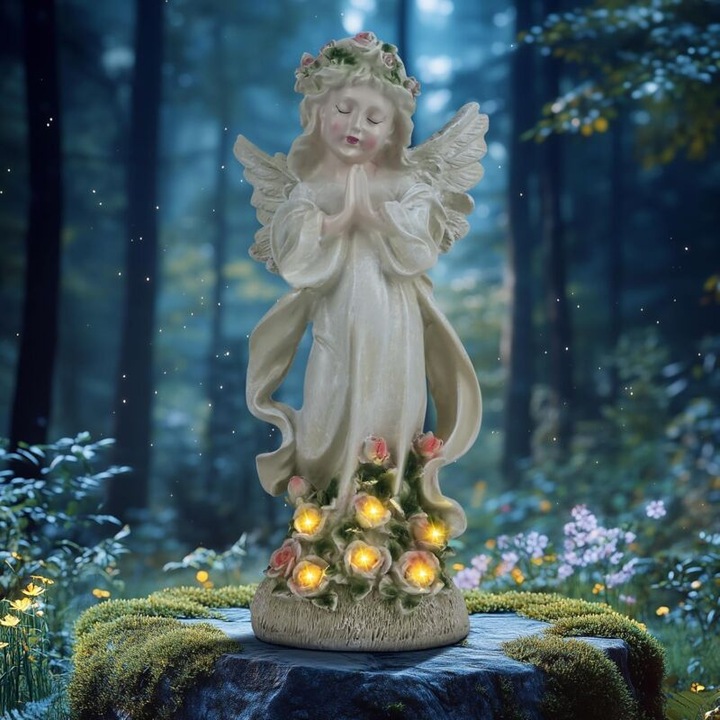 Statuie de gradina inger solar, figura decorativa rezistenta la intemperii, 30x15cm
