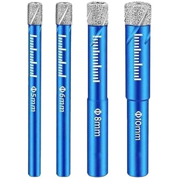 Gyémánt fúrófej készlet, 4 darabos, 5x6x8x10mm, kerámiához, üveghez, márványhoz, gránithoz