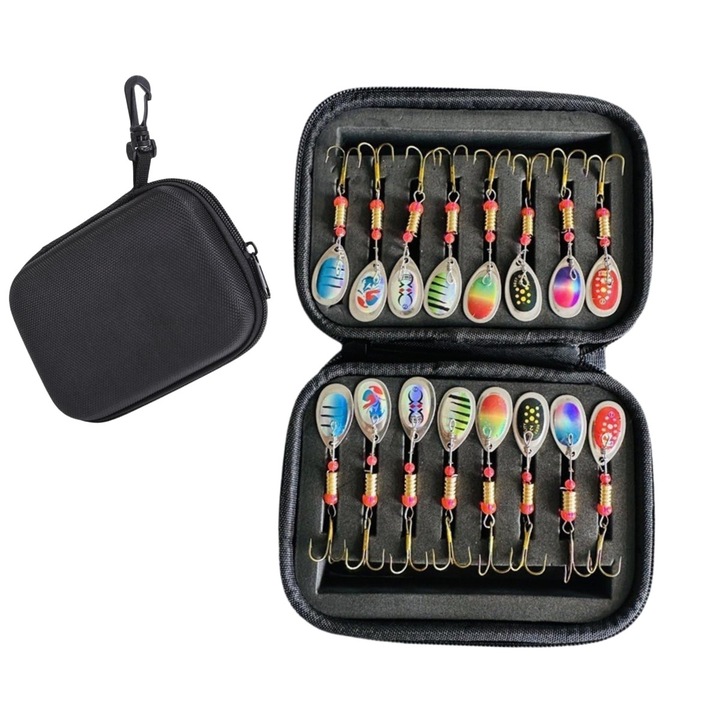 Set 16 momeli artificiale, Lwtsrp®, kit complet de jiguri si naluci pentru pescuitul la Biban, Multicolor