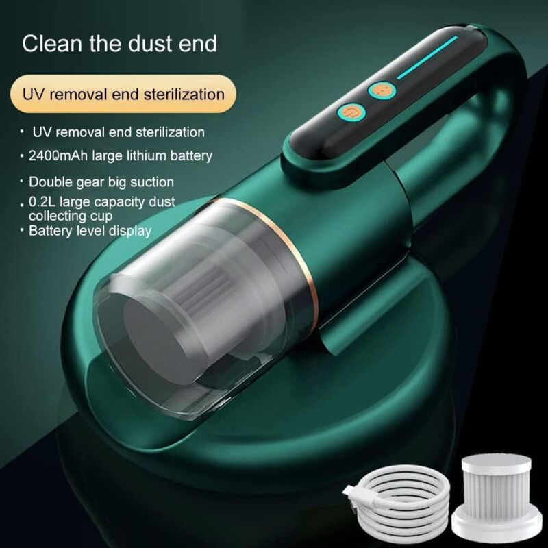 Aspirator pentru saltele, eliminare acarieni, filtrare HEPA, putere de 42W, culoare albastra, dimensiuni 14.5x7cm