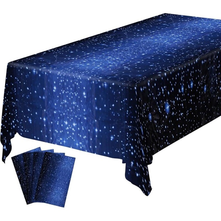 Asztalterítők, 4 db-os szett, eldobható műanyag, csillagos ég design, 137x274cm