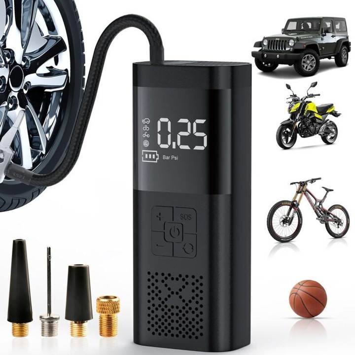 Преносим компресор за кола, 180 PSI, батерия 4000 mAh, бързо надуване, компактен дизайн