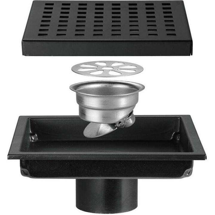 Sistem de scurgere, 15x15cm, inox, design patrat, filtru anti-blocare