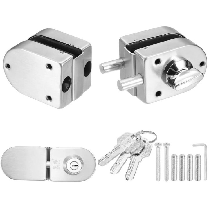 Yala pentru usi din sticla, 304 otel inoxidabil, 10-12 mm grosime, argintie, dimensiuni 8x5.7cm