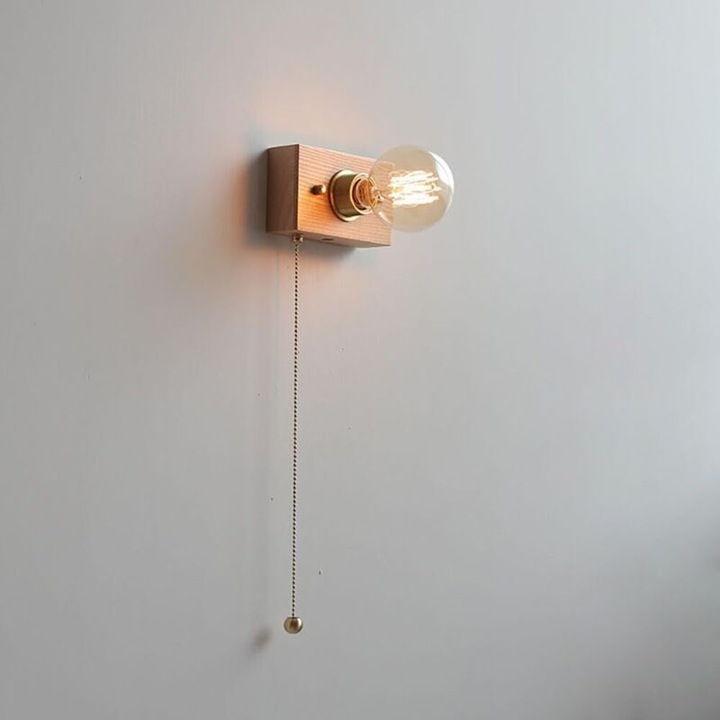 Aplica vintage din lemn, stil industrial, cu comutator, lumina calda, 1 bucata
