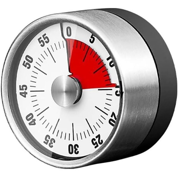 Konyhai mechanikus időzítő, mágneses, rozsdamentes acél, 55 perc