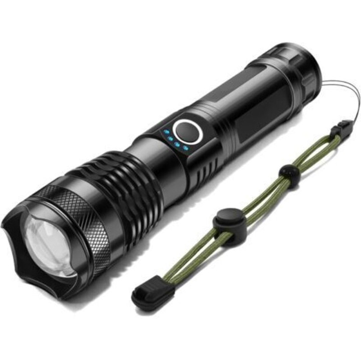 LED lámpa, 700 lumen, újratölthető, 5 mód, alumínium, vízálló, 300m, 2200mAh