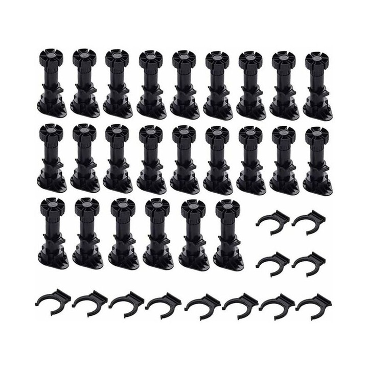 Set 24 picioare reglabile din plastic pentru mobilier, 80x100mm, culoare neagra