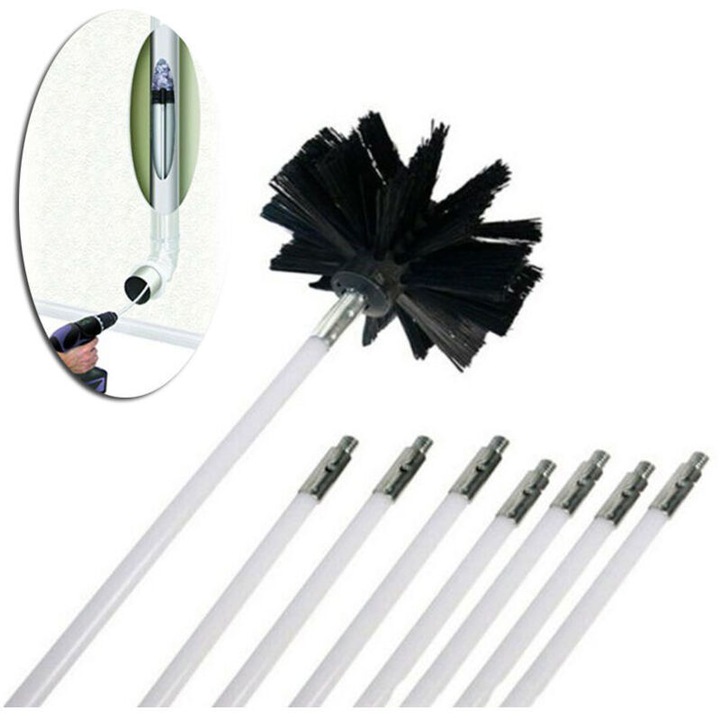 Kéménytisztító készlet 8 db 3,65 m-es nylon rúddal, 10 cm-es kefével