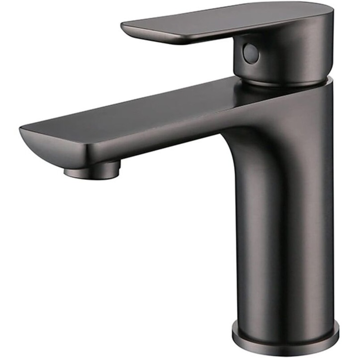 Szürke rozsdamentes acél szaniter csaptelep, egykaros, mosdókhoz és kádakhoz, magasság 19cm, beépítési nyílás 33-38mm